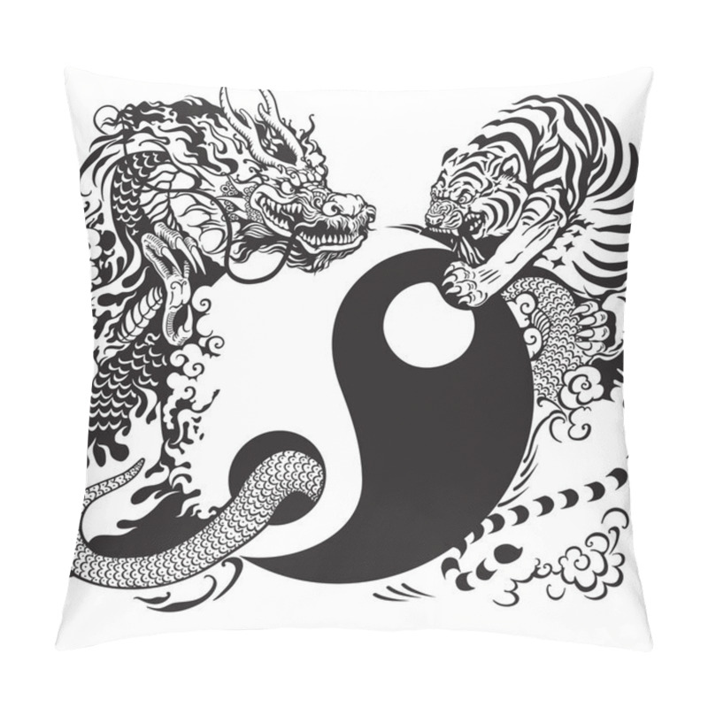 Personality  Yin yang symbol with dragon and tiger pillow covers