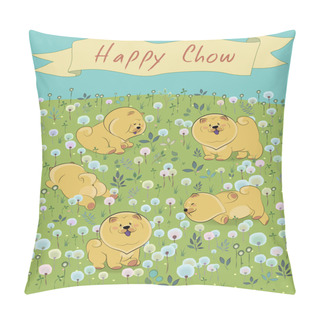 Personality  Happy Puppies On The Blossoming Field Pillow Covers