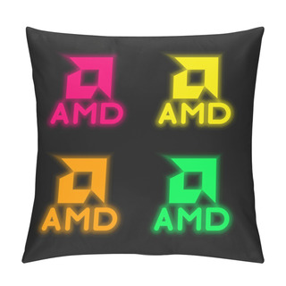 Personality  Amd Four Color Glowing Neon Vector Icon Pillow Covers