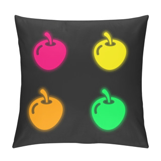 Personality  Big Apple Four Color Glowing Neon Vector Icon Pillow Covers