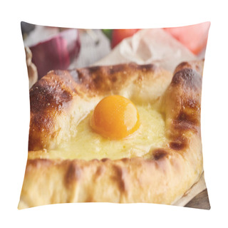 Personality  Close Up View Of Egg Yolk On Baked Adjarian Khachapuri Pillow Covers