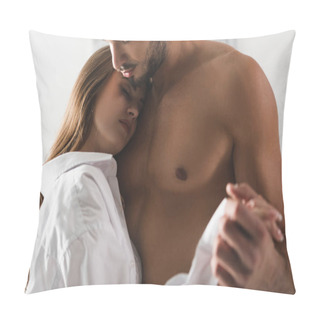 Personality  Close-up Shot Of Attractive Young Couple Dancing At Home In Morning Pillow Covers