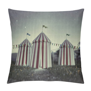 Personality  Circus Tents On Green Field 3d Illustration  Pillow Covers