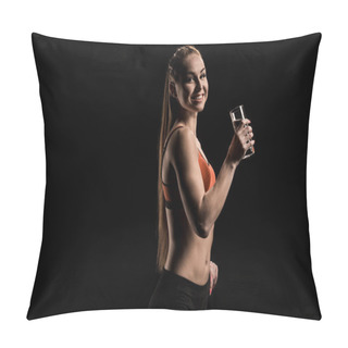 Personality  Smiling Sportswoman Holding Glass Of Water Pillow Covers