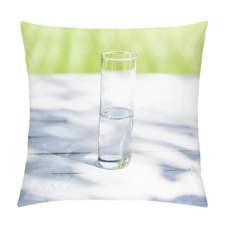Personality  Fresh Clean Water In Transparent Glass At Sunny Day On Wooden Table Pillow Covers