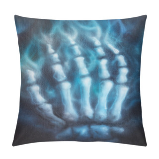 Personality  Painting Skeleton Hand, On Black Background. Airbrush Painting. Pillow Covers