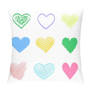 Personality  Colorful Hearts On Isolated White Background. Hand Drawn Set Of Love Signs. Unique Abstract Image For Design. Line Art Creation. Colored Illustration. Elements For Poster Or Flyer Pillow Covers