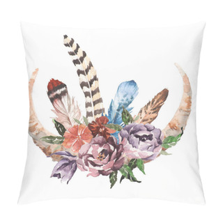 Personality  Watercolor Boho Chic Image Flowers, Feathers, Animal Elements Pillow Covers