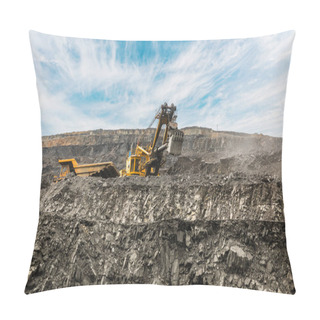Personality  Large Quarry Dump Truck. Loading The Rock In Dumper. Loading Coal Into Body Truck. Production Useful Minerals. Mining Truck Mining Machinery, To Transport Coal From Open-pit As The Coal Production. Pillow Covers