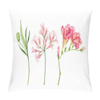 Personality  Set Of Watercolor Garden Pink Flowers Isolated On White Background, Hand Painted Pillow Covers