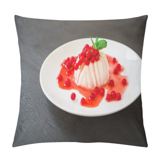 Personality  Fruit Jelly Panna Cotta With Mild And Cherries, Delicious Dessert On Dark Table. Pillow Covers