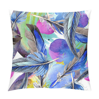 Personality  Bird Feathers From Wing. Watercolor Background Illustration Set. Seamless Background Pattern. Fabric Wallpaper Print Texture. Pillow Covers
