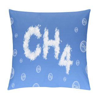 Personality  CH4 Text From Clouds On Blue Sky. Global Warming Or Change Climate Concept. Environmental Problems. Growing Methane In The Atmosphere. Pillow Covers