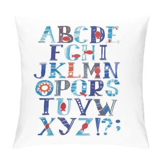 Personality  Watercolor Alphabet In Marine Style. Vector With Colorful Letters. Hand Drawn Font Pillow Covers