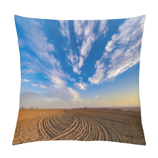 Personality  Lines In The Field. Blue Sky With Clouds Pillow Covers