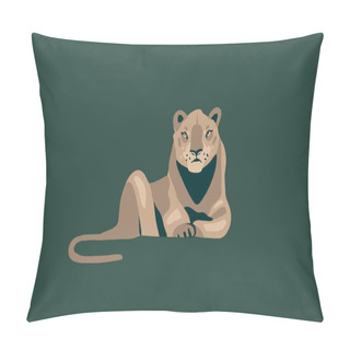Personality  Hand Drawn Vector Stock Abstract Graphic Illustration With African Wild Lying Lioness Cartoon Animal Design Isolated On Background Pillow Covers
