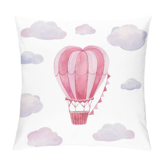 Personality  Hand Drawn Watercolor Illustration -red Balloon In The Sky. Vintage Balloons And Clouds Baby Design, Decoration, Greeting Cards, Posters, Invitations, Advertisement, Textile Pillow Covers