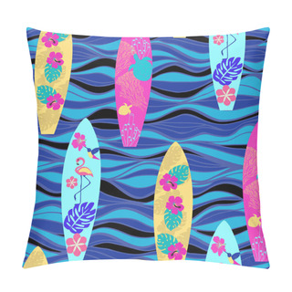 Personality  Pattern With Surfboards And Waves Background.  Pillow Covers