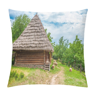 Personality  Ancient Traditional Ukrainian Rural Cottage With A Straw Roof Pillow Covers