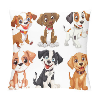Personality  Six Cute Cartoon Puppies With Various Expressions. Pillow Covers