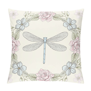 Personality  Floral Frame And Dragonfly Engraving Style Pillow Covers