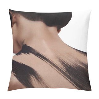 Personality  Brunette Woman With Paint Strokes On Her Back Pillow Covers