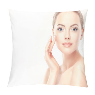 Personality  Young Woman With Clean, Fresh Skin Pillow Covers