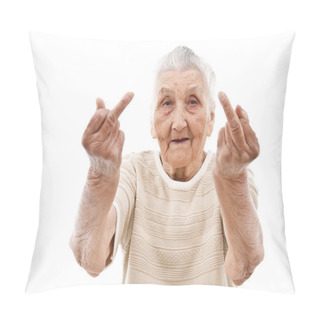 Personality  Very Old Woman Showing Her Middle Finger Pillow Covers