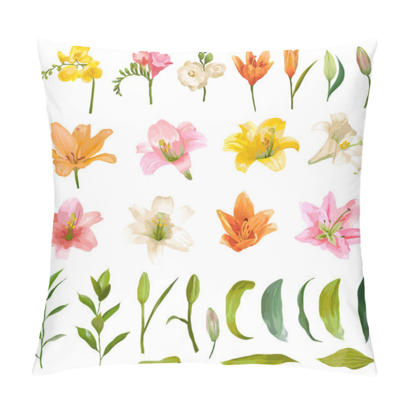 Personality  Vintage Lily and Rose Flowers Set - Watercolor Style - in vector pillow covers