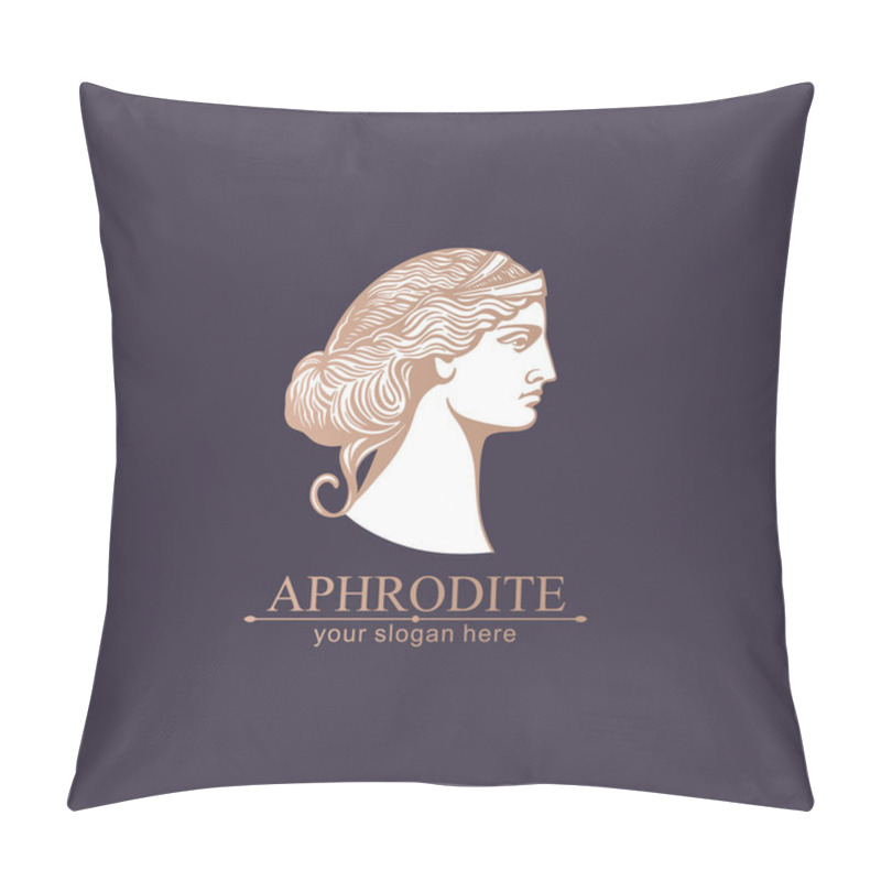 Personality  Aphrodite or Venus. Woman face logo. Emblem for a beauty or yoga salon. Vector illustration pillow covers