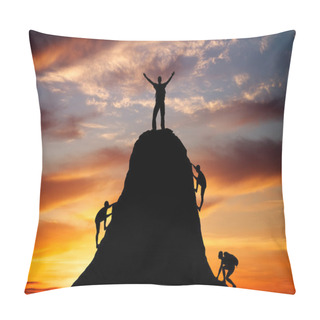 Personality  Man On Top Of The Mountain And The Other People To Climb Up Pillow Covers