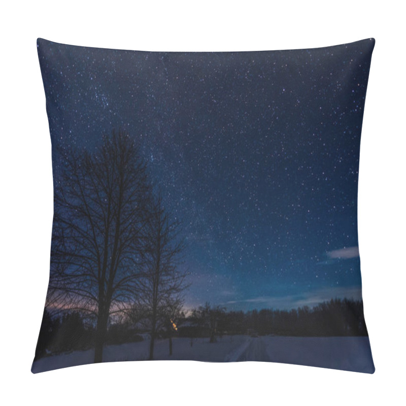 Personality  dark sky full of shiny stars in carpathian mountains in winter at night pillow covers
