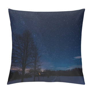 Personality  Dark Sky Full Of Shiny Stars In Carpathian Mountains In Winter At Night Pillow Covers