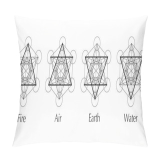Personality  Four Elements Icons, Line, Triangle And Round Symbols Set Template. Air, Fire, Water, Earth Symbol. Pictograph. Alchemy Symbols Isolated On White Background. Magic Vector Decorative Elements Pillow Covers