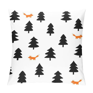 Personality  Foxes Wild Life Forest With Animals Cartoon Style Seasonal Winter Seamless Pattern On White Background Pillow Covers