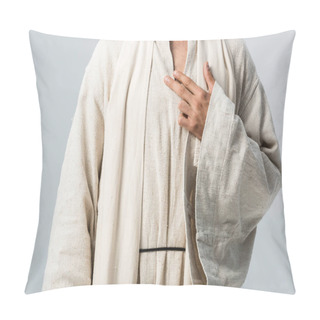 Personality  Cropped View Of Man With Hand On Chest Standing Isolated On Grey  Pillow Covers