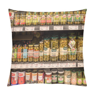 Personality  Selection Canned Foods In A Supermarket Siam Paragon In Bangkok, Thailand. Pillow Covers