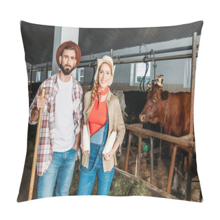 Personality  Farmers With Fresh Milk At Cowshed Pillow Covers