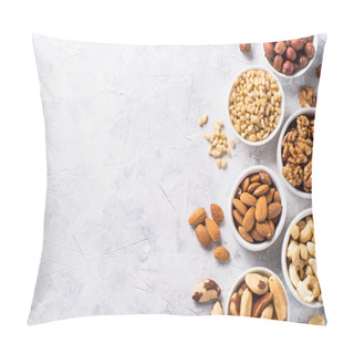 Personality  Nuts Assortments On Stone Table Top View. Pillow Covers