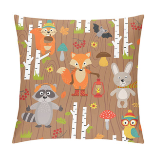 Personality  Seamless Pattern With Animals Of Forest On Brown Background Pillow Covers