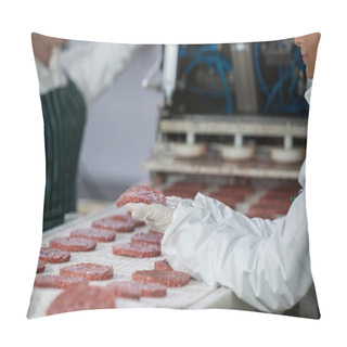 Personality  Female Butcher Processing Hamburger Patty Pillow Covers