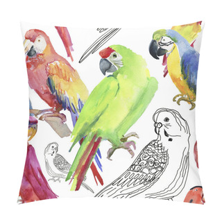 Personality  Watercolor Tropical Parrots Seamless Pattern. Pillow Covers