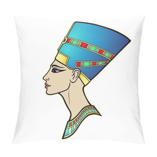 Personality  Animation Portrait Of Beautiful Egyptian Woman In The Crown. Goddess, Princess, Queen. Profile View. Vector Illustration Isolated On A White Background. Print, Poster, T-shirt, Tattoo. Pillow Covers