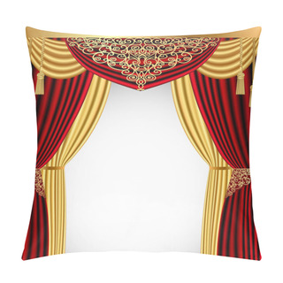 Personality  Illustration Of A Red Curtain With A Gold Lambrequin And A Pictu Pillow Covers