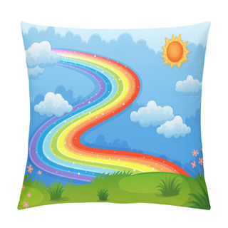 Personality  A Rainbow With Sparkling Stars Above The Hills Pillow Covers