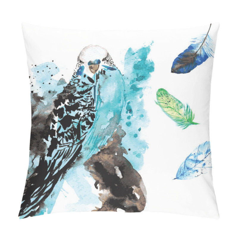 Personality  Hand-drawn watercolor bird parrot and feathers pillow covers
