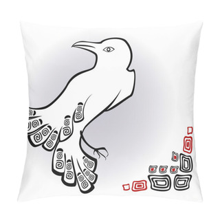 Personality  Vignette Style Decorative Ethnic Image On The Basis Of The Legends Of Indian And Northern Ethnic Groups As Symbolic Of The White Raven, Stones And Patterns. EPS10 Vector Illustration. Pillow Covers