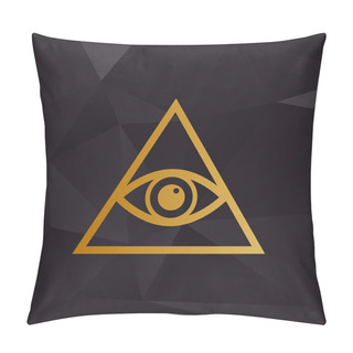 Personality  All Seeing Eye Pyramid Symbol. Freemason And Spiritual. Golden Style On Background With Polygons. Pillow Covers