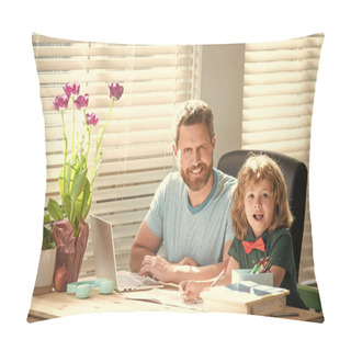 Personality  Family Blog. Boy Do Homework With Private Teacher. Webinar Video Lesson. Online Education Pillow Covers