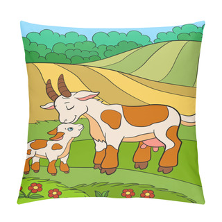 Personality  Cartoon Farm Animals For Kids. Mother Goat With Her Baby. Pillow Covers